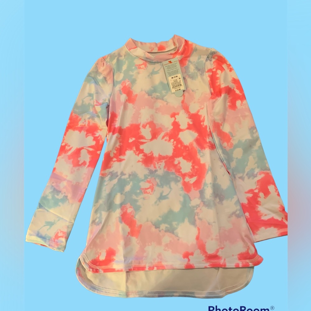 Cat & Jack tie dye rash guard shirt . This one is longer in the back . Size 7-8